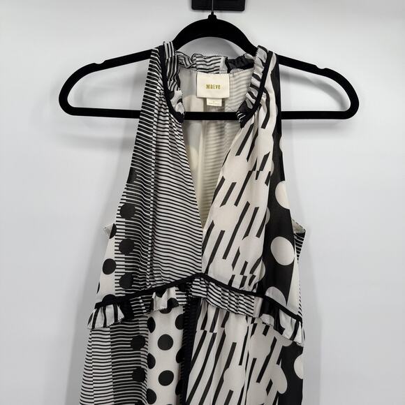 Maeve Dress Womens 4 Black White Halter Maxi High Low Belted Anthropologie - Picture 2 of 10